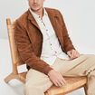 Blouson col motard en su&eacute;dine zipp&eacute; camel homme
