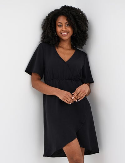 Robe courte effet portefeuille fluide noir femme