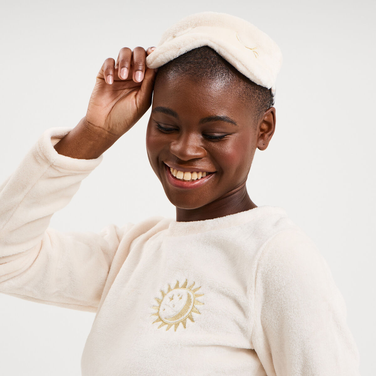 Ensemble pyjama effet polaire 3 pi&egrave;ces blanc femme