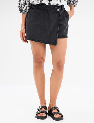 Jupe-short en jean denim noir femme