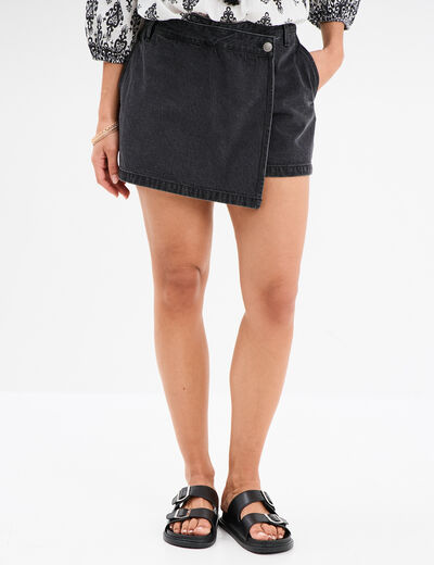 Jupe-short en jean denim noir femme