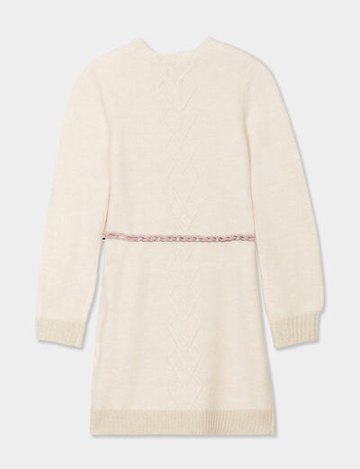 Robe pull courte avec ceinture tress&eacute;e ivoire fille