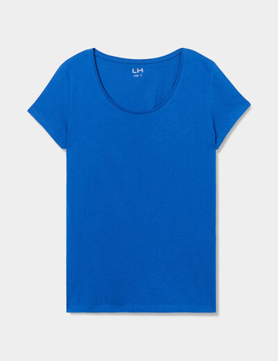 T-shirt coton col rond manches courtes bleu roi femme