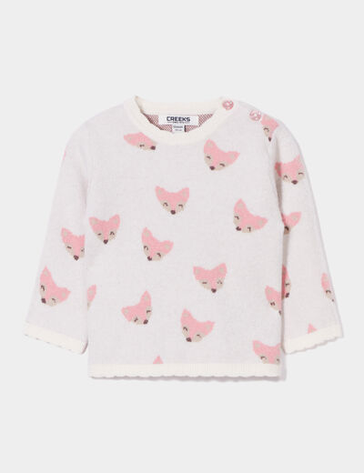 Pull boutonné bord festonné Creeks creme bébé fille
