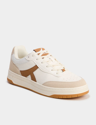 Tennis basses &agrave; lacets semelle plate marron clair homme