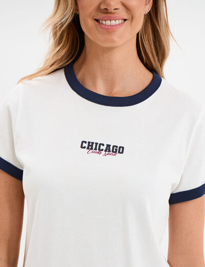 T-shirt col rond manches courtes coton blanc femme