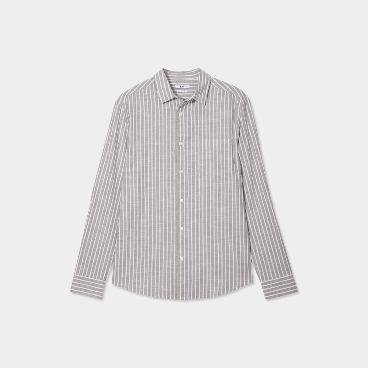 Chemise manches longues coton vert kaki homme