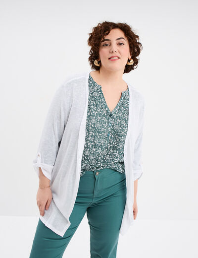 Gilet long manches longues blanc femme grande taille