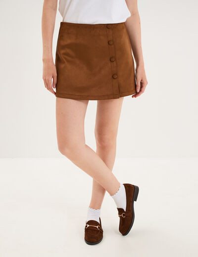 Mini-jupe su&eacute;dine boutonn&eacute;e camel femme