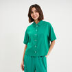 Chemise manches courtes lin m&eacute;lang&eacute; vert canard femme