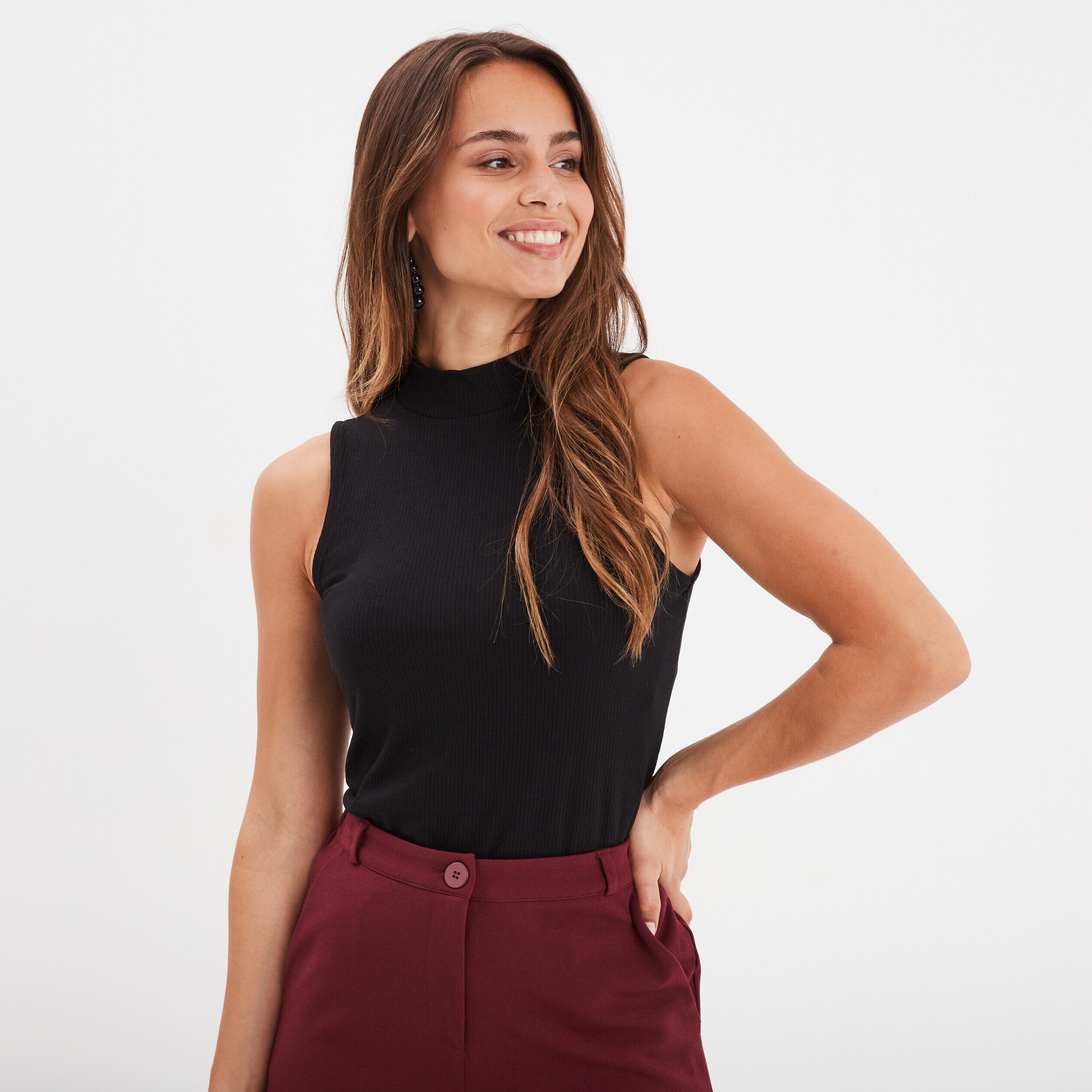 Débardeur sans manches col montant noir femme LH