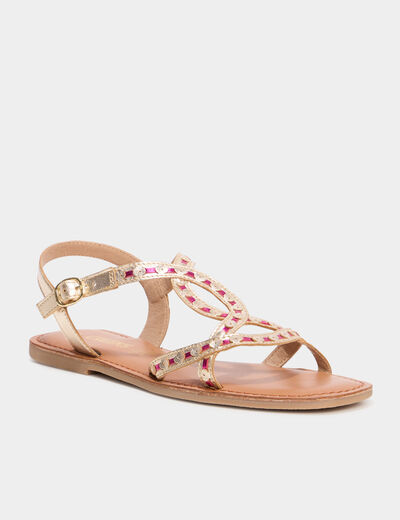 Sandales plates en cuir multicolore femme