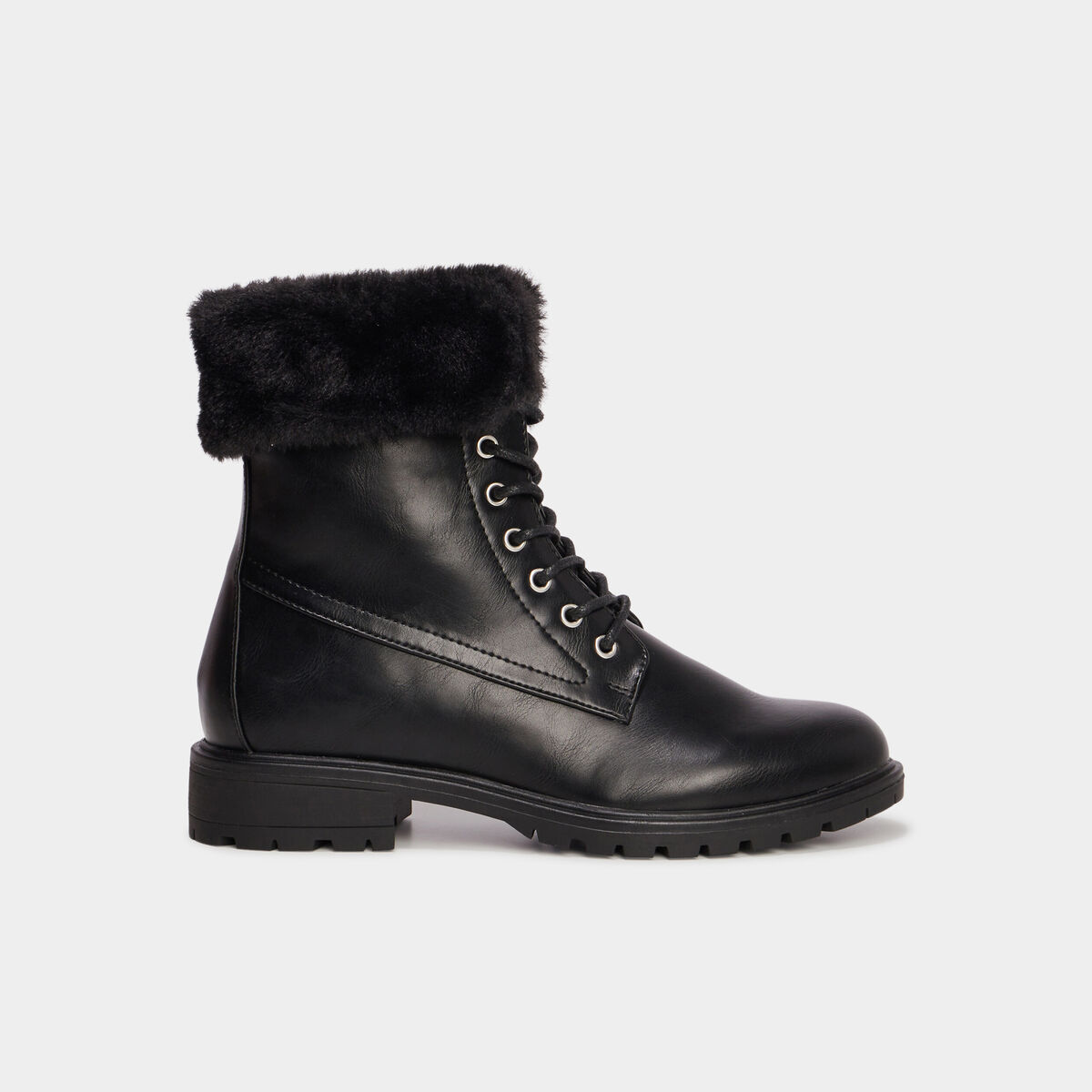 Bottines avec bord fausse fourrure noir femme