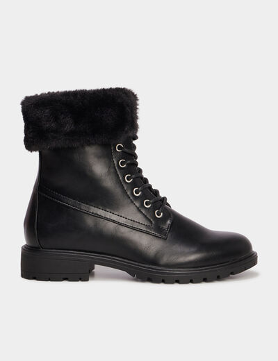 Bottines avec bord fausse fourrure noir femme