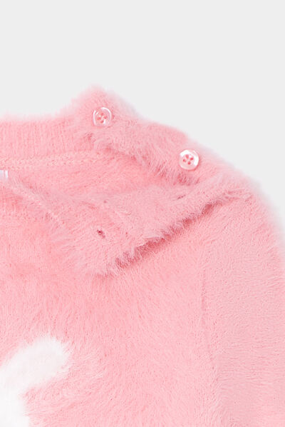 Pull droit mailles duveteuses Kimbaloo rose bébé fille