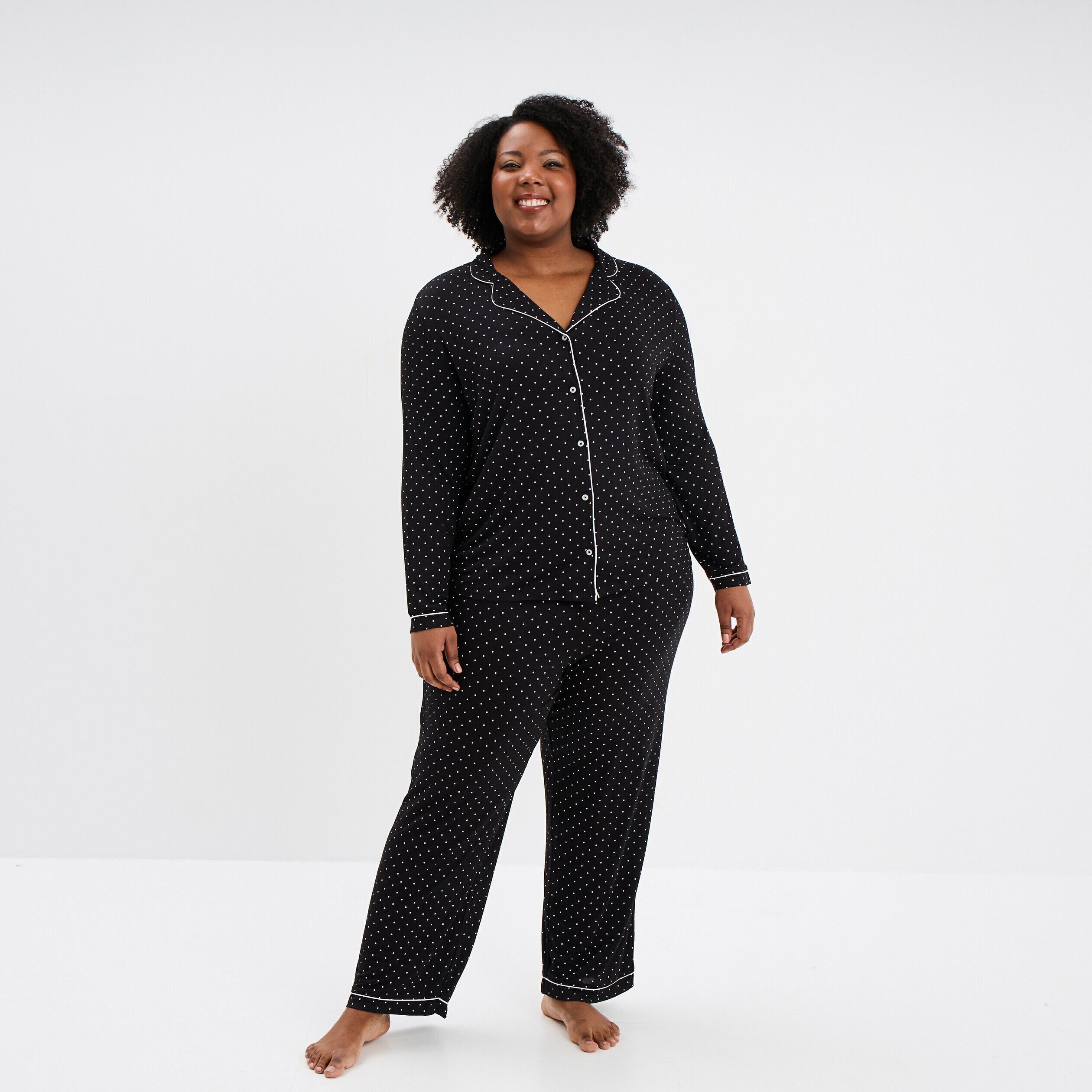Ensemble pyjama chemise et pantalon noir femme grande taille MODAVISTA