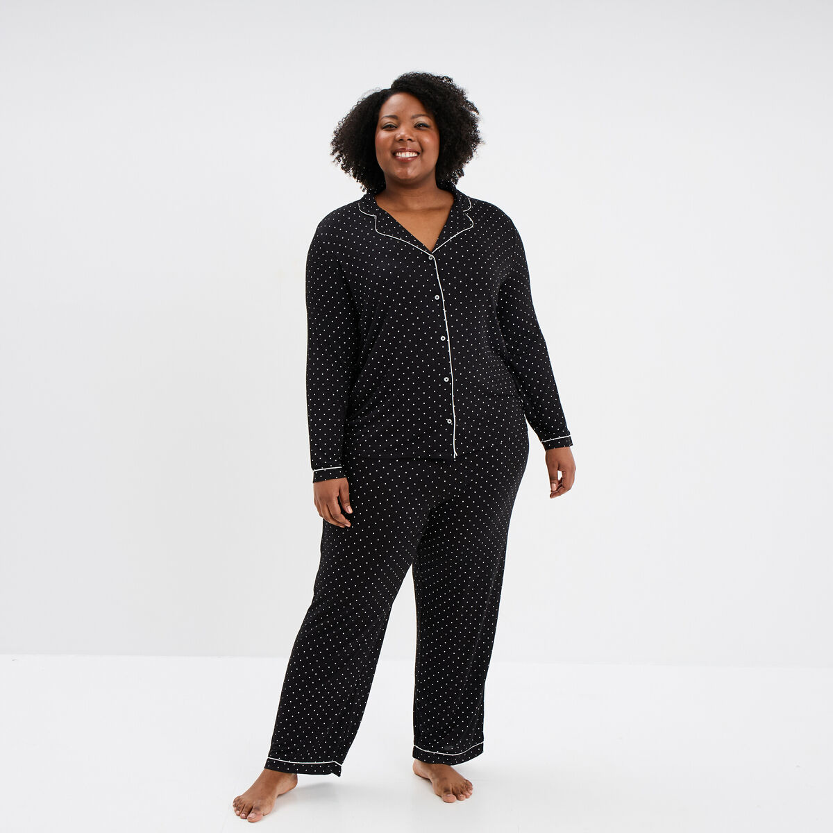 Ensemble pyjama chemise et pantalon noir femme grande taille