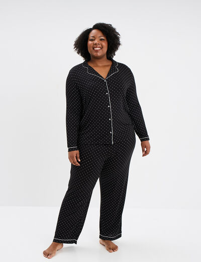 Ensemble pyjama chemise et pantalon noir femme grande taille