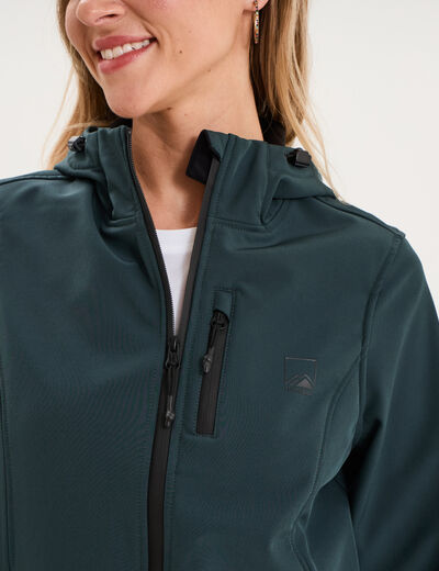 Blouson &agrave; capuche d&eacute;perlant fourr&eacute; vert fonc&eacute; femme