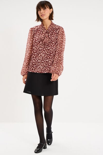 Blouse col lavalli&egrave;re manches longues bordeaux femme