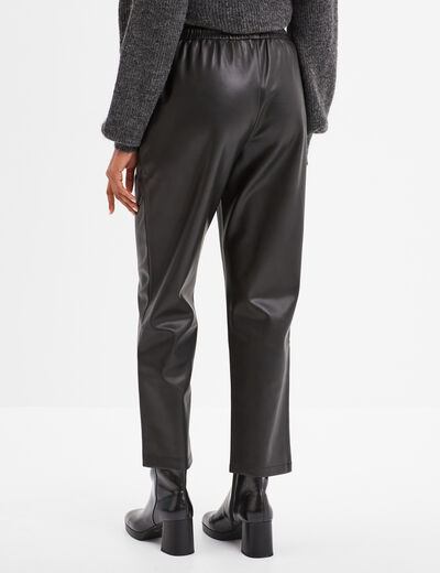 Pantalon simili cuir taille élastiquée noir femme