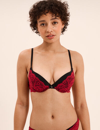 Soutien-gorge push up micro dentelle rouge femme