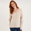 Pull col en V manches longues ecru femme