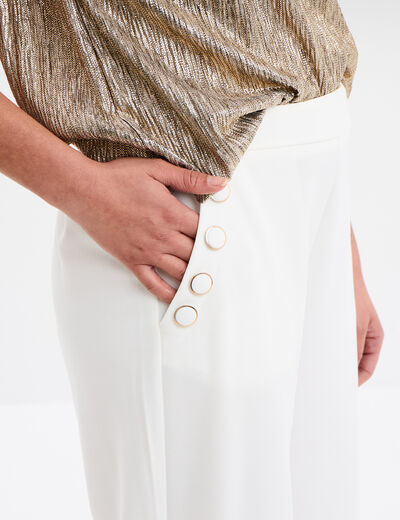 Pantalon droit à pont taille élastiquée blanc femme