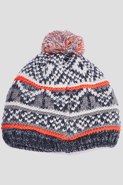 Bonnet à pompon bleu foncé garçon