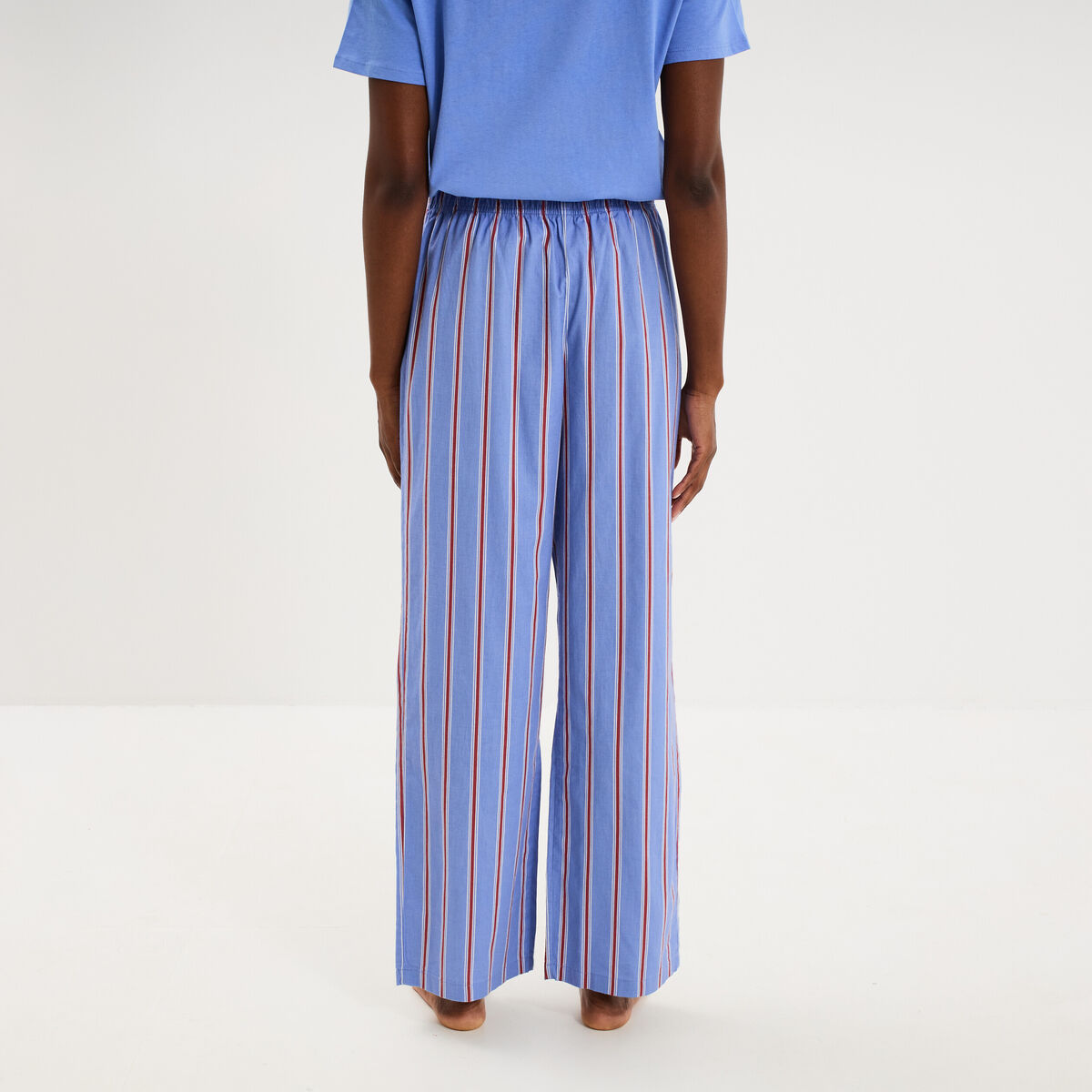 Pantalon de pyjama droit coton bleu femme