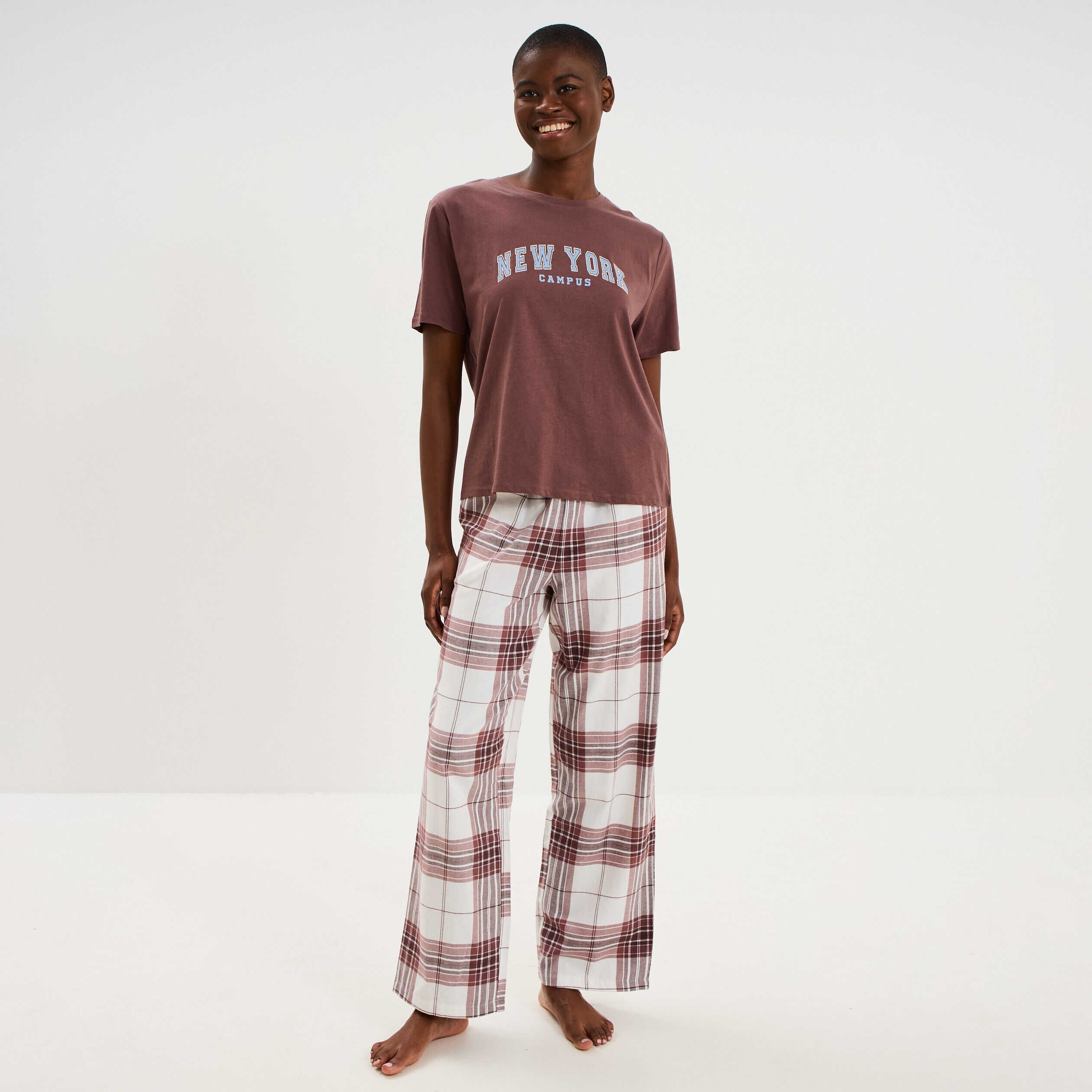 Ensemble pyjama pantalon t-shirt coton beige femme CREEKS