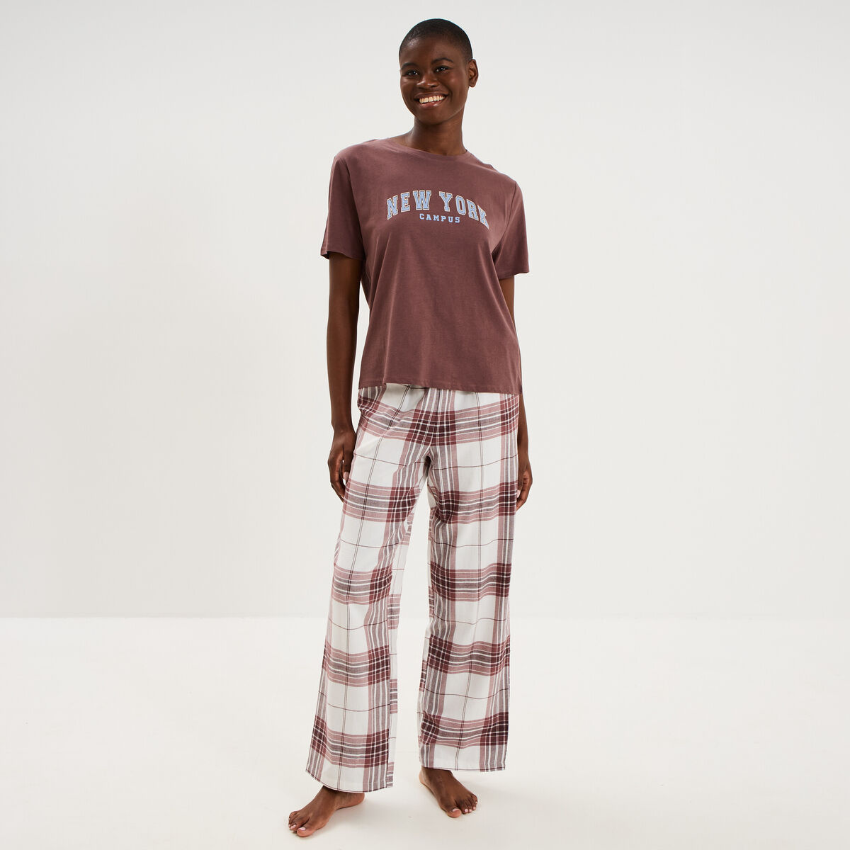 Ensemble pyjama pantalon t-shirt coton beige femme