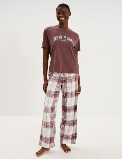 Ensemble pyjama pantalon t-shirt coton beige femme