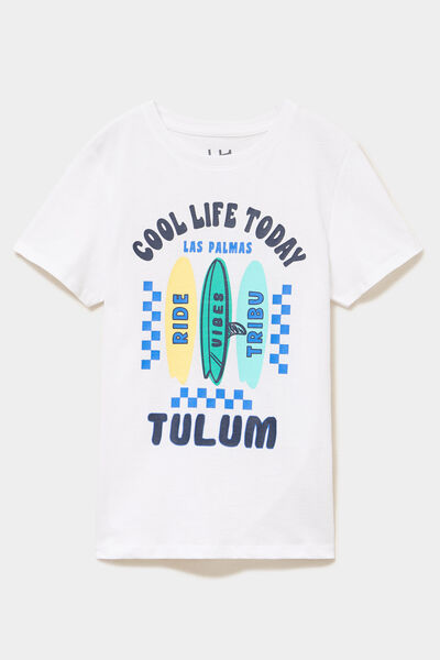 T-shirt droit manches courtes coton blanc gar&ccedil;on