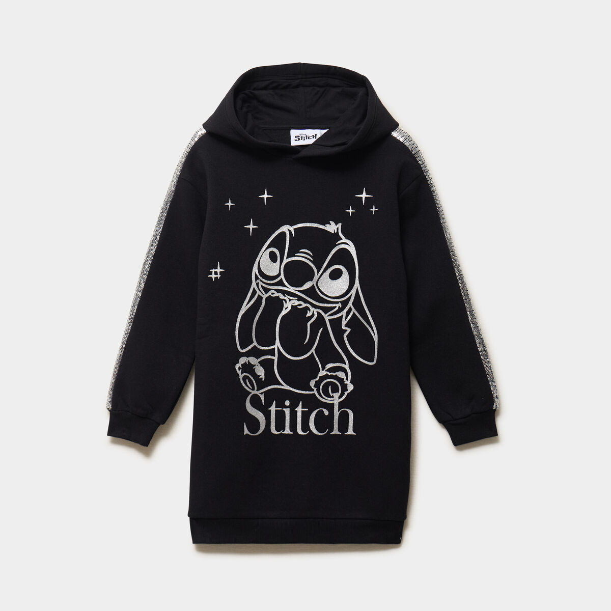 Robe sweat relax capuche sequins Stitch noir fille