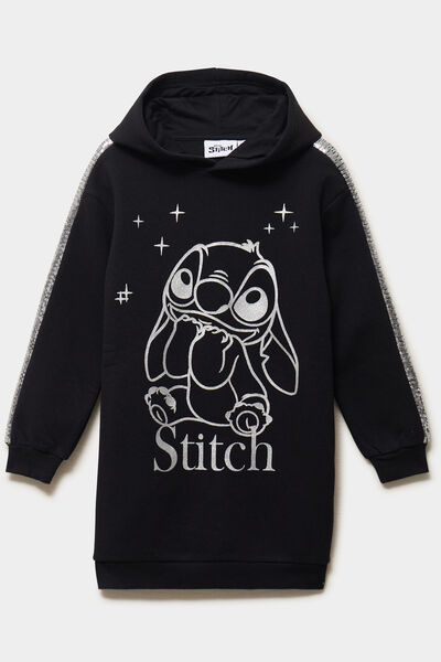 Robe sweat relax capuche sequins Stitch noir fille