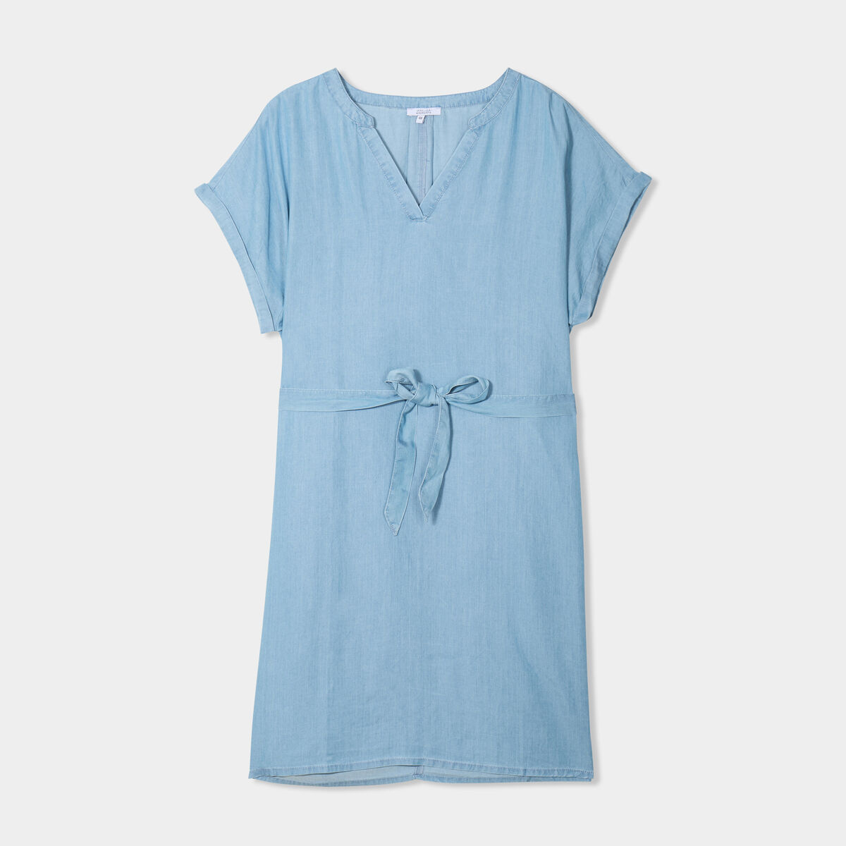 Robe ceinturée manches courtes bleu clair femme grande taille