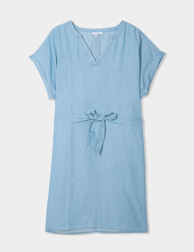 Robe ceinturée manches courtes bleu clair femme grande taille