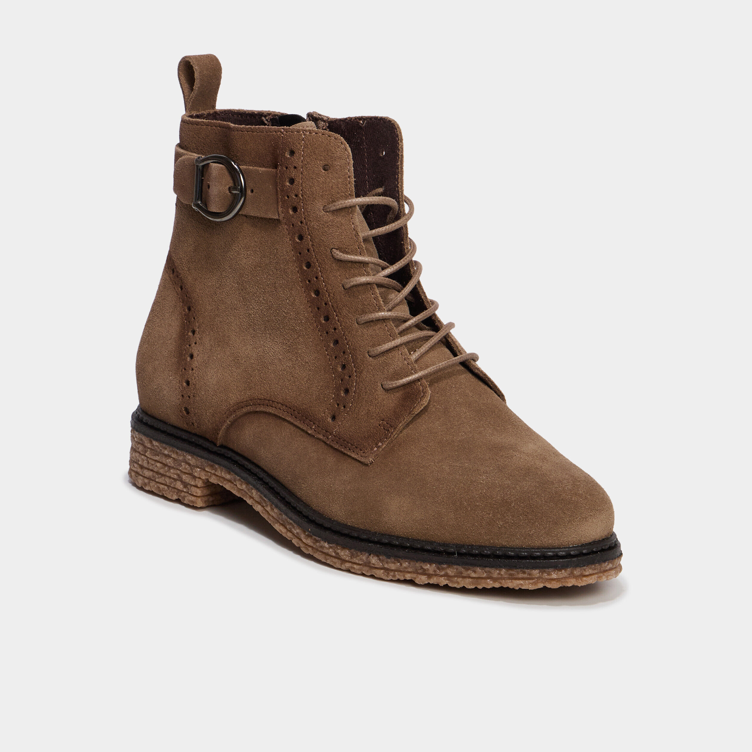 Boots zippées à lacets en cuir marron femme CREEKS