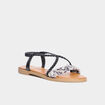 Sandales d&eacute;tails foulard tress&eacute;s noir femme