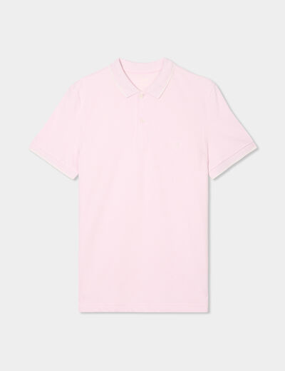Polo manches courtes bords contrastés rose clair homme