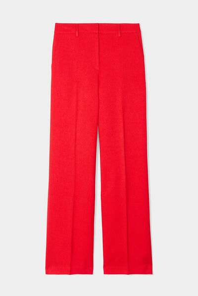 Pantalon cigarette jambe large à pinces rouge femme