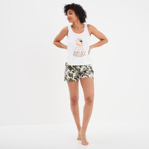 Ensemble pyjama short et débardeur coton blanc femme