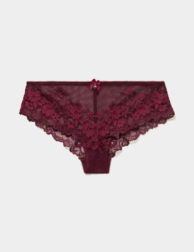 Shorty en dentelle prune femme