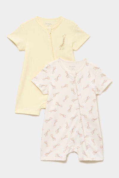 Lot 2 combishorts manches courtes coton ecru b&eacute;b&eacute;