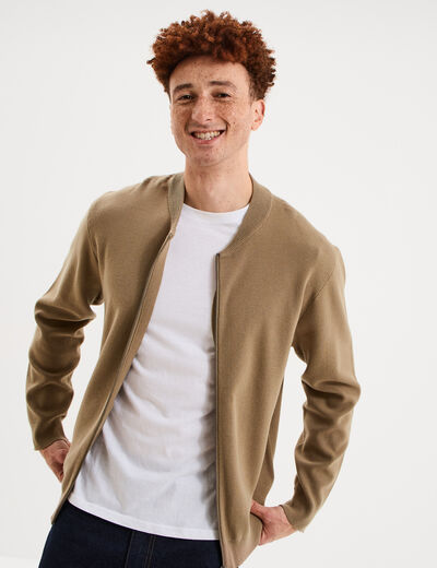 Gilet zipp&eacute; col teddy taupe homme