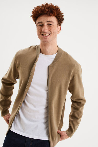 Gilet zipp&eacute; col teddy taupe homme
