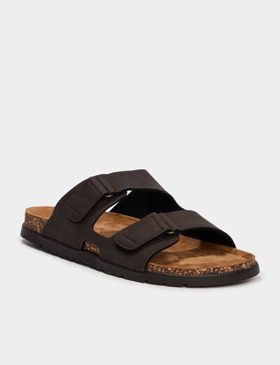 Mules double brides &agrave; scratchs marron homme