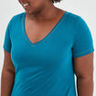 T-shirt manches courtes col V bleu canard femme grande taille