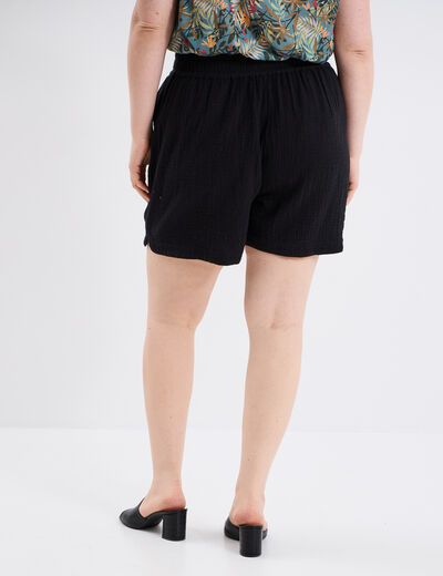 Short droit taille élastiquée coton noir femme grande taille